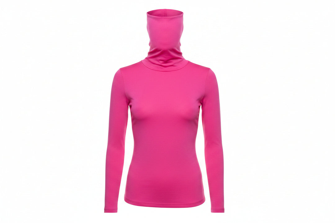 IBKUL Womens Megan Long Sleeve Convertible Mock - Hot Pink