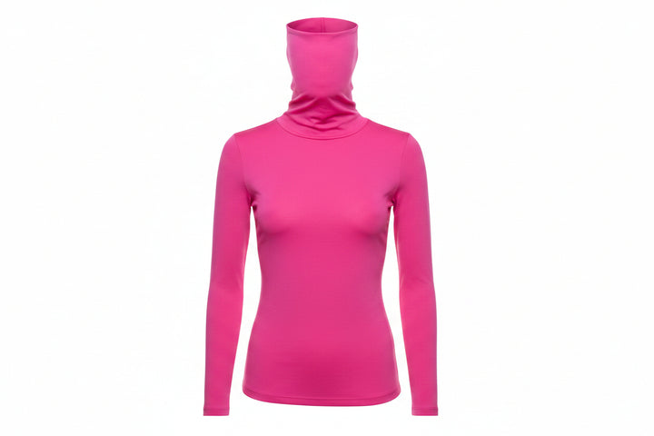 IBKUL Womens Megan Long Sleeve Convertible Mock - Hot Pink