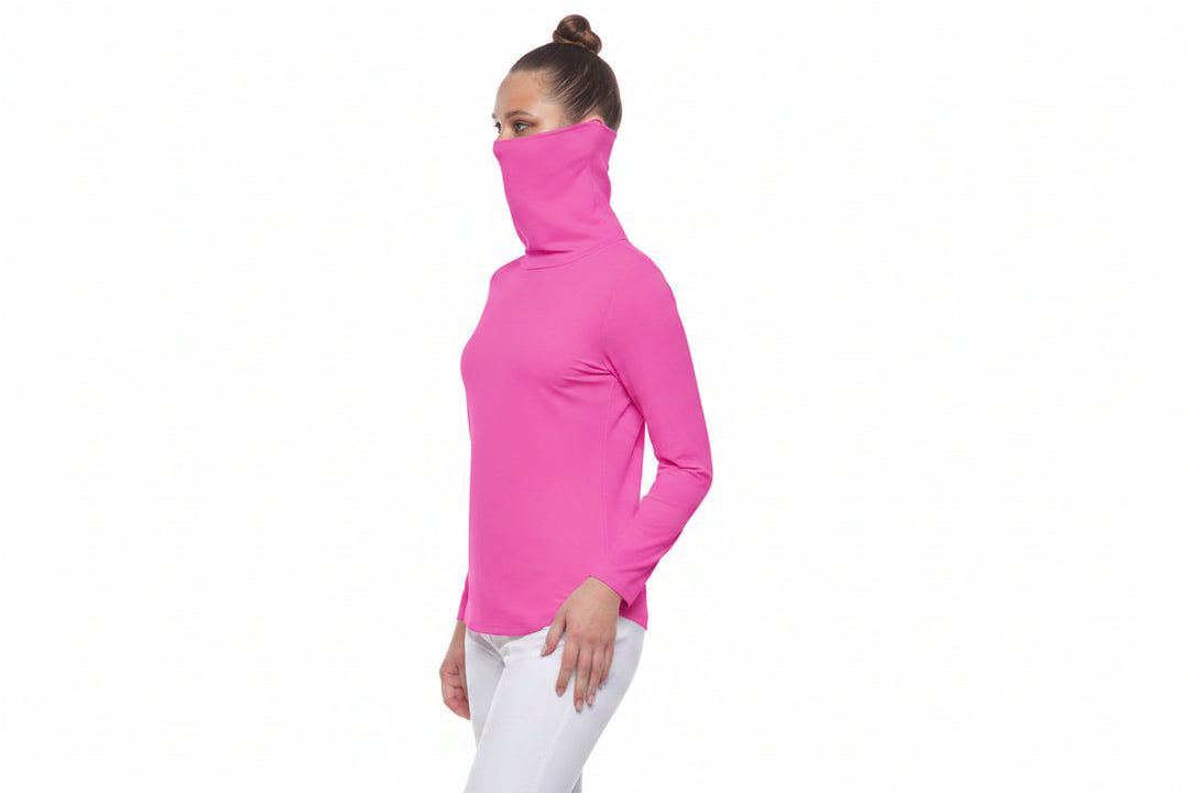 IBKUL Womens Megan Long Sleeve Convertible Mock - Hot Pink