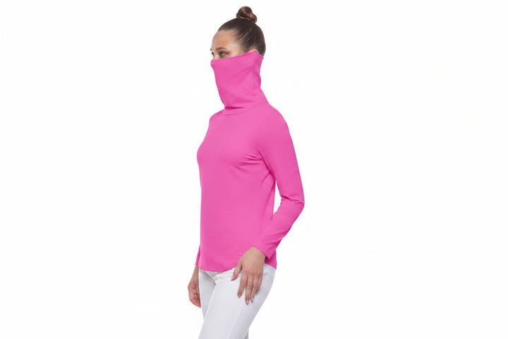 IBKUL Womens Megan Long Sleeve Convertible Mock - Hot Pink