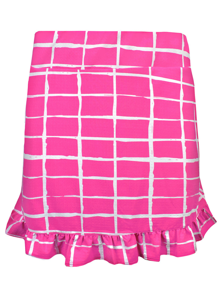 IBKUL Womens Carly Cordova Ruffle Trim Skort 16" - Hot Pink/White