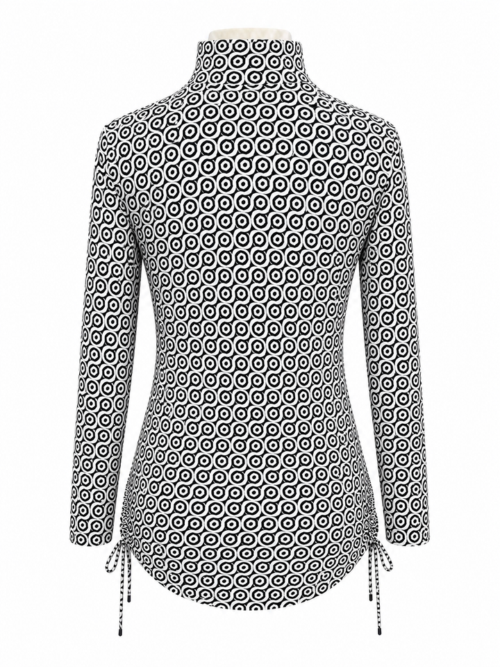 IBKUL Long Sleeve Modern Swirls Drawstring Dress - Black/White - Small - Skorzie