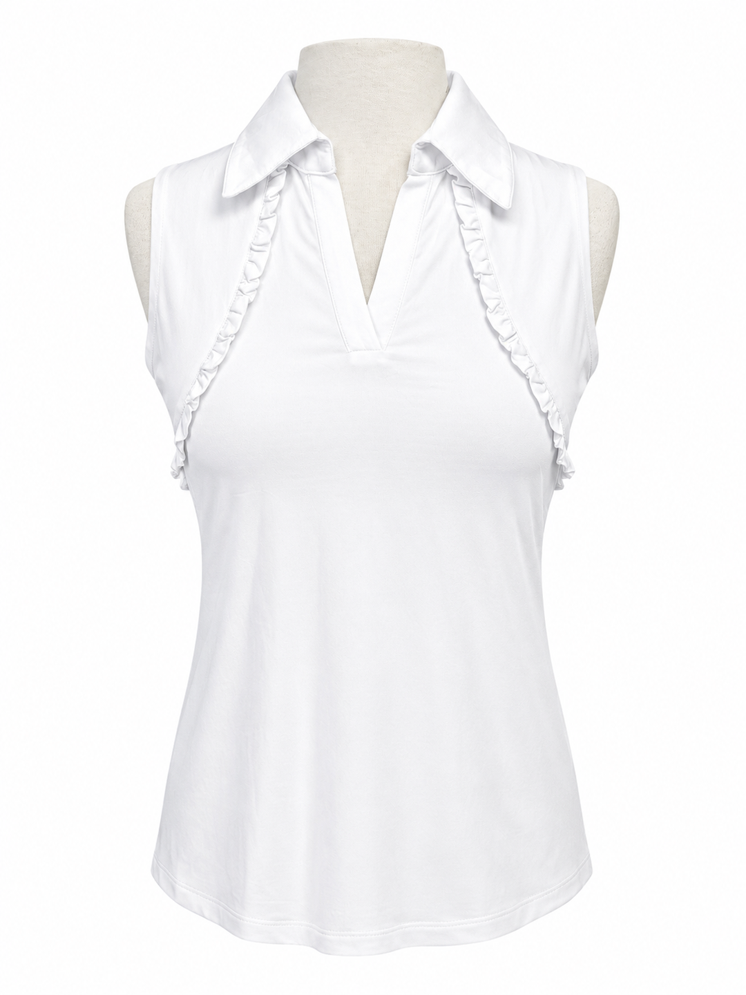 G-Lifestyle Sleeveless Ruffle Polo Top - White - Small