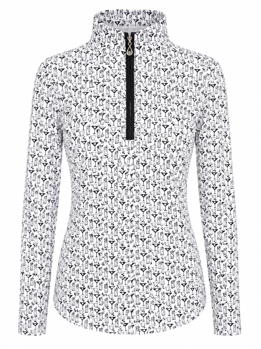 SanSoleil SoCool Long Sleeve Print Panel Mock - Mixed Drinks Black