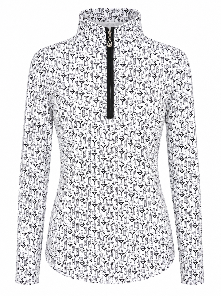 SanSoleil SoCool Long Sleeve Print Panel Mock - Mixed Drinks Black