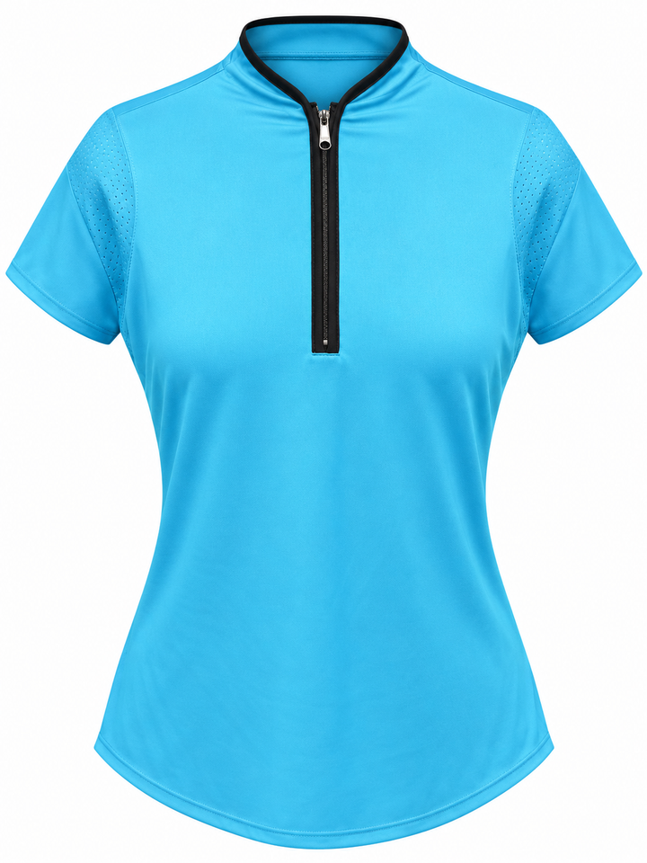 Lucky In Love For the Win Short Sleeve Zip Top - Parrot Blue