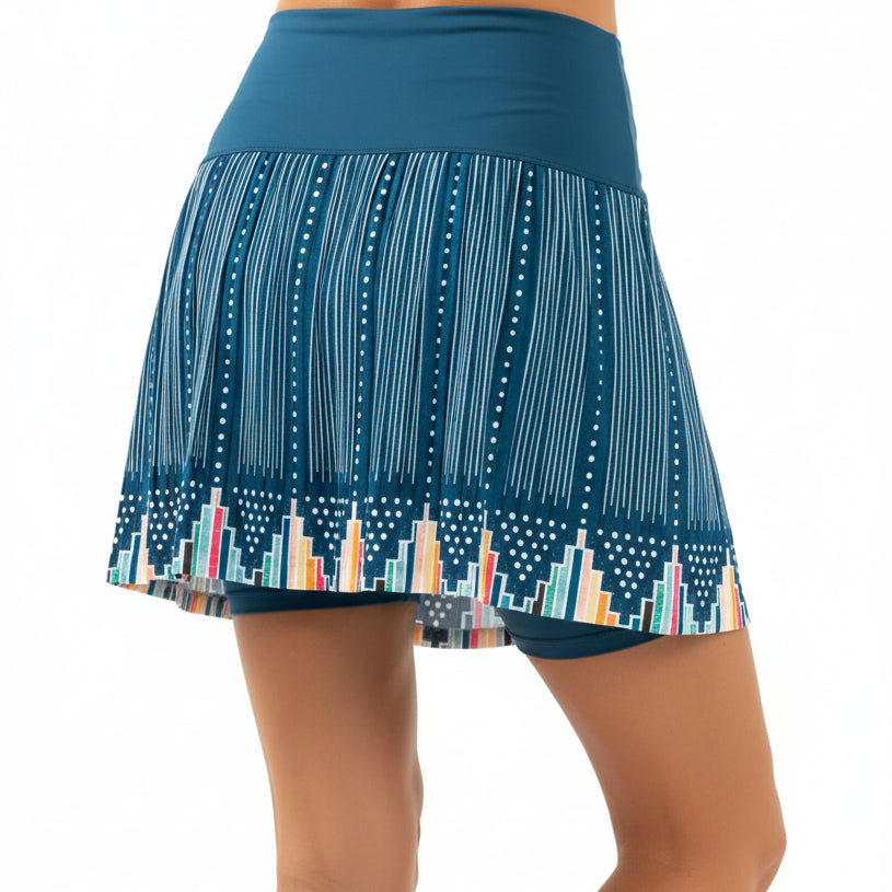 Lucky In Love Womens Pleated Borderline Skort (18') - Indigo Blue/Multi