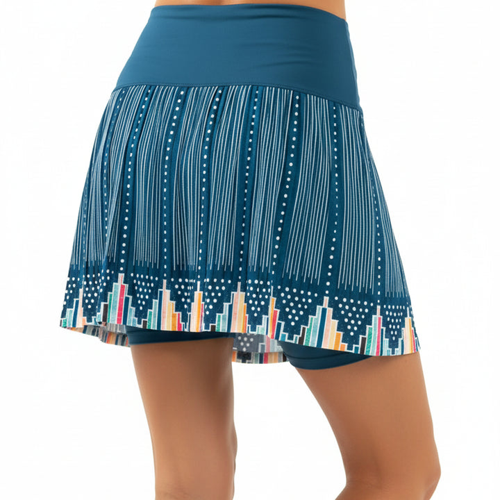 Lucky In Love Womens Pleated Borderline Skort (18') - Indigo Blue/Multi