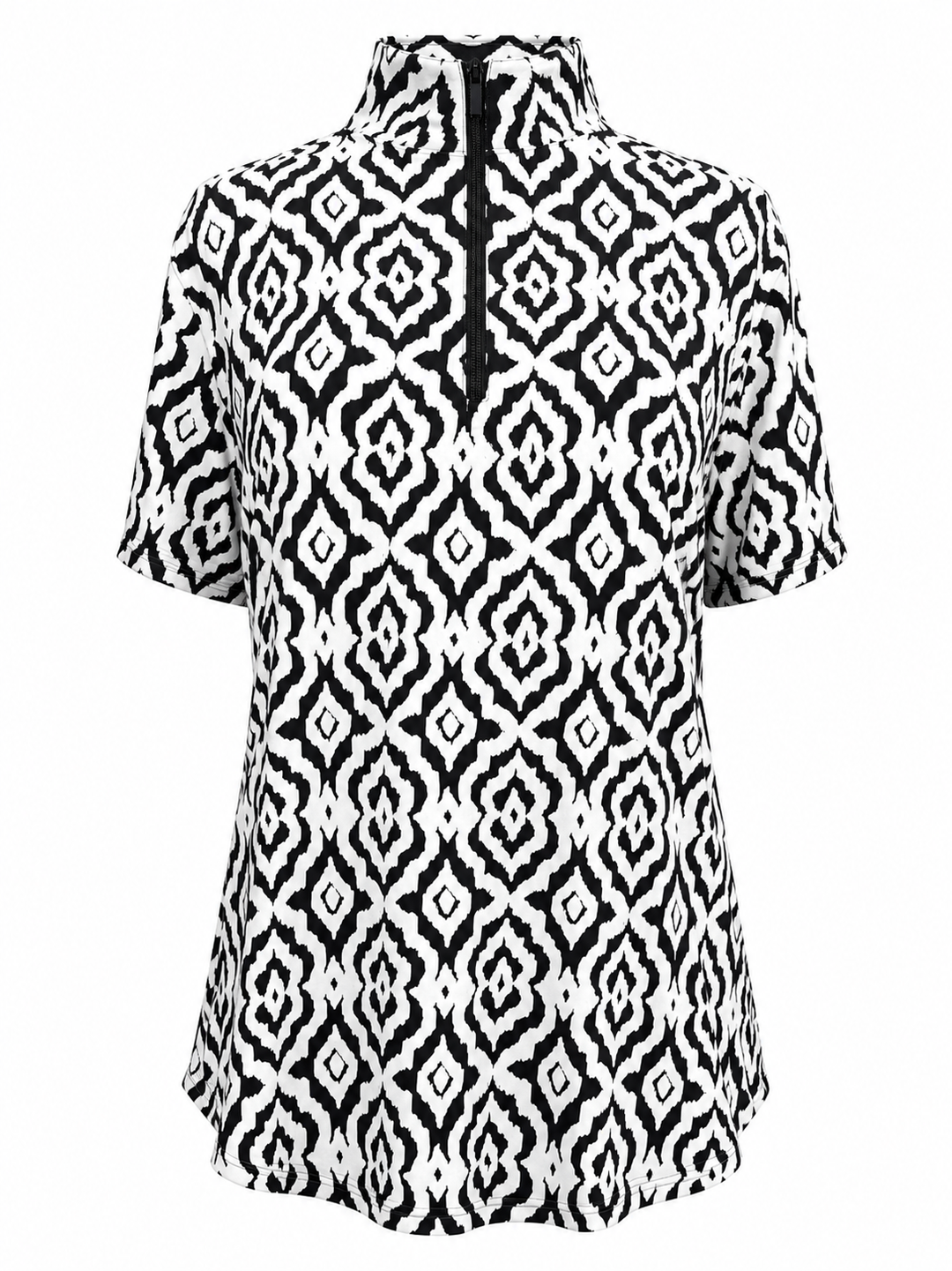 IBKUL Hollie Short Sleeve Zip Mock - Black/White