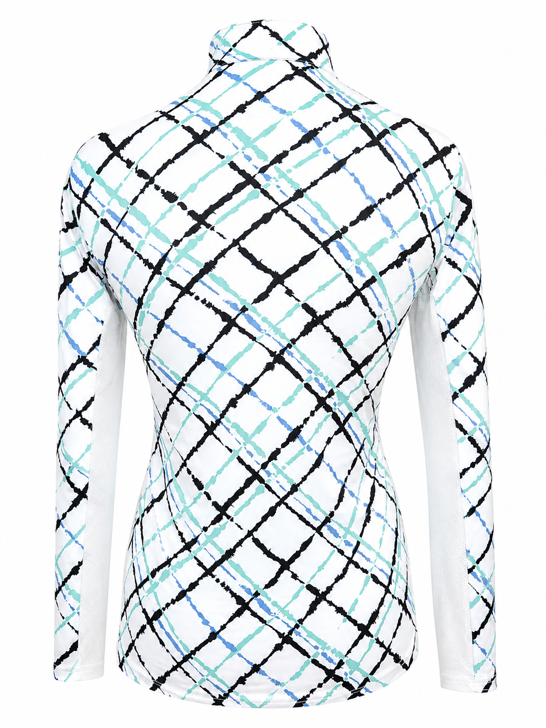 SanSoleil SolCool Print Long Sleeve Mock - Black/Seafoam Plaid - XS