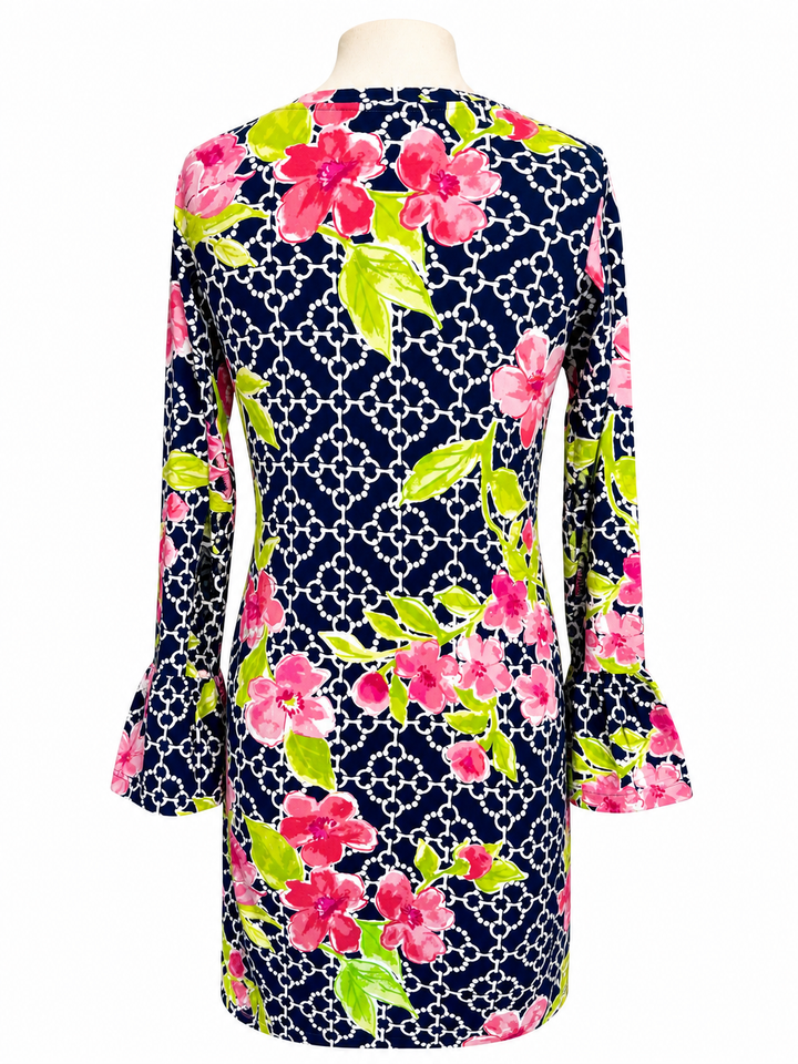 IBKUL Pink Floral Bell Sleeve Dress - Small - Skorzie