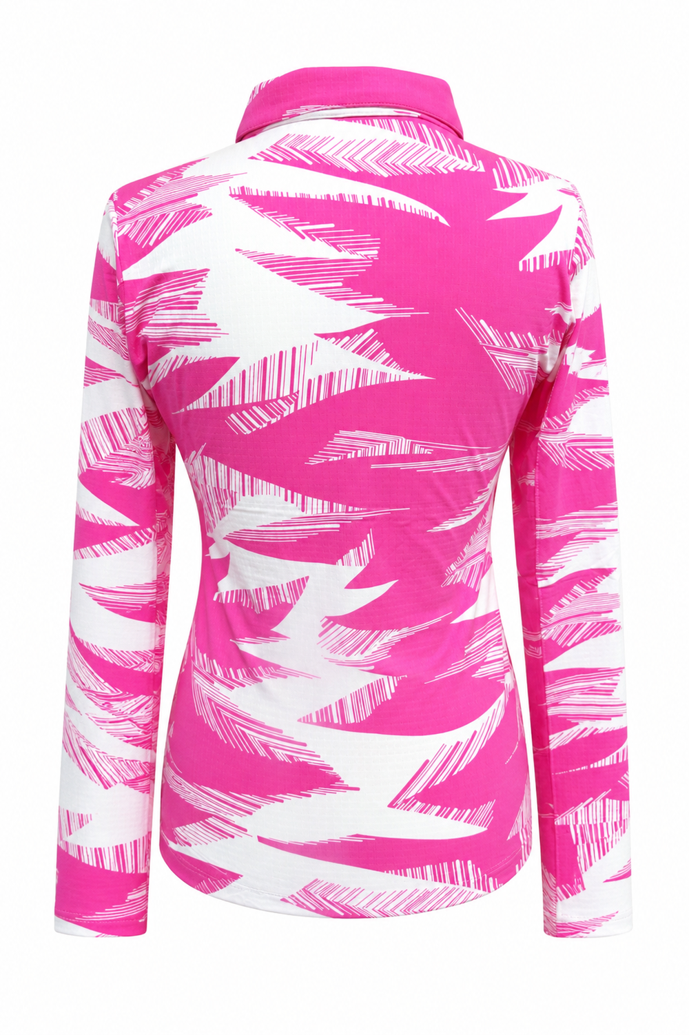 IBKUL Pink Palm Long Sleeve  Zip Polo - Small - Skorzie