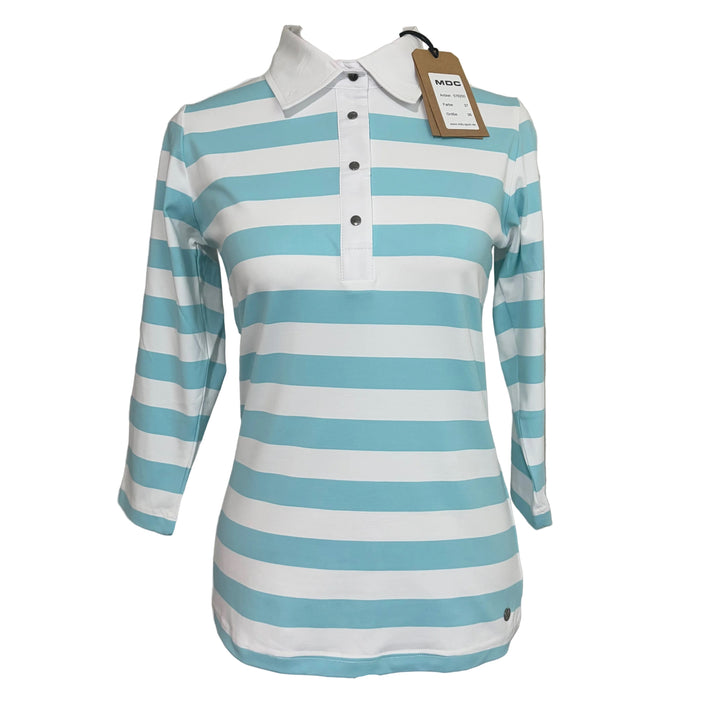 MDC Jersey Golf 3/4 Sleeve Polo - White/Sea Stripe - Skorzie