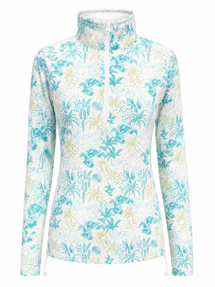 Straight Down Eden Palm Quarter Zip (w/ logo) - White/Green - Small