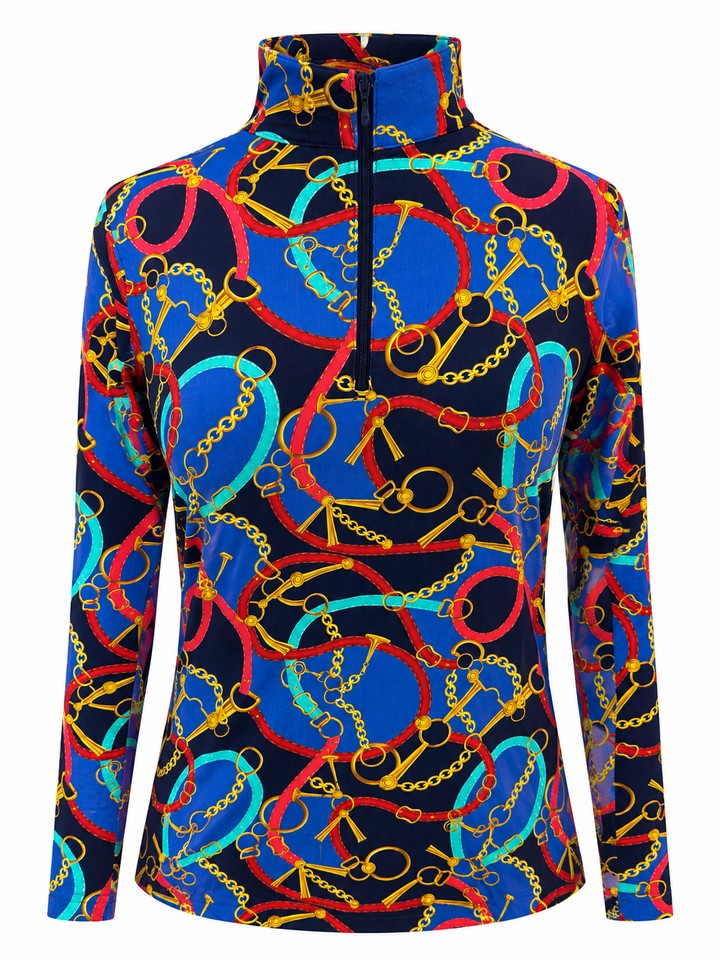IBKUL Zena Long Sleeve Zip Mock - Red Multi