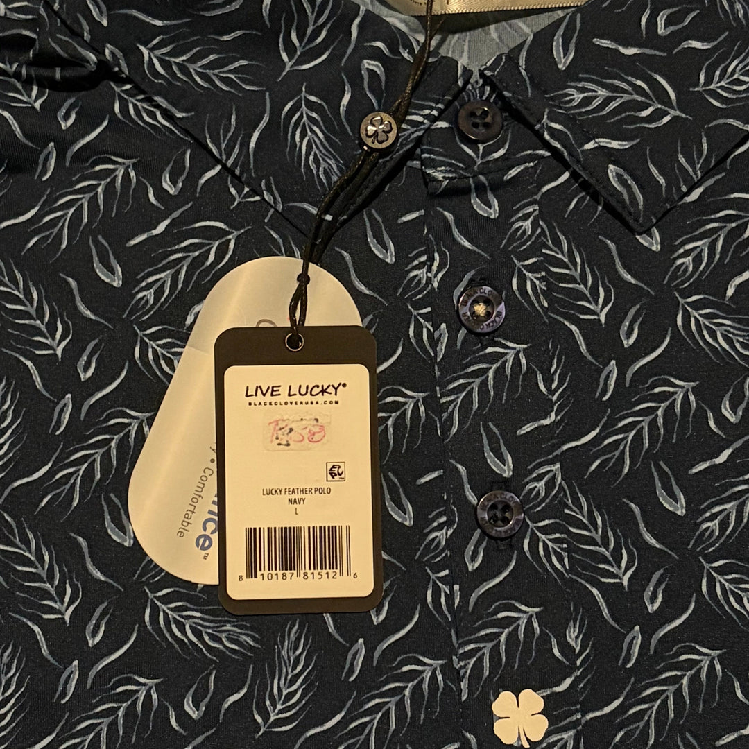Black Clover Men's Golf Polo Lucky Feather Navy Size L