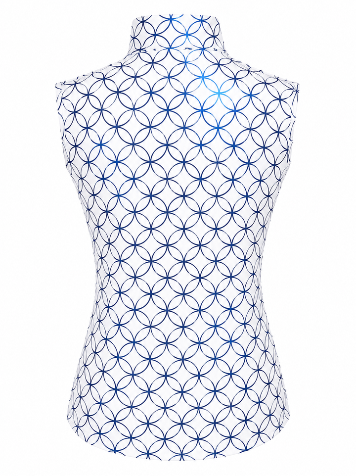 SanSoleil SolShine Sleeveless Print Mock - White and Metallic Blue -XL