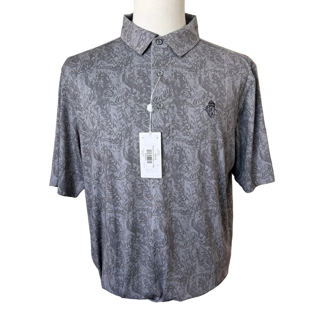 Bobby Jones Performance Jersey Tonal Leaf Print Polo (w/ logo) - Graphite - Large - Skorzie
