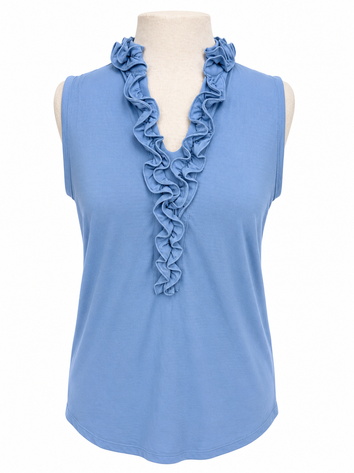 G-Lifestyle Ruffle V Neck Top - Bright Peri