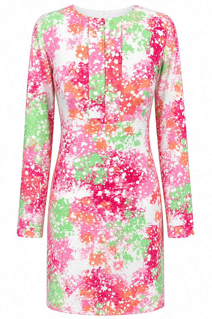 IBKUL Long Sleeve Pink Splatter Zip Dress - XS - Skorzie