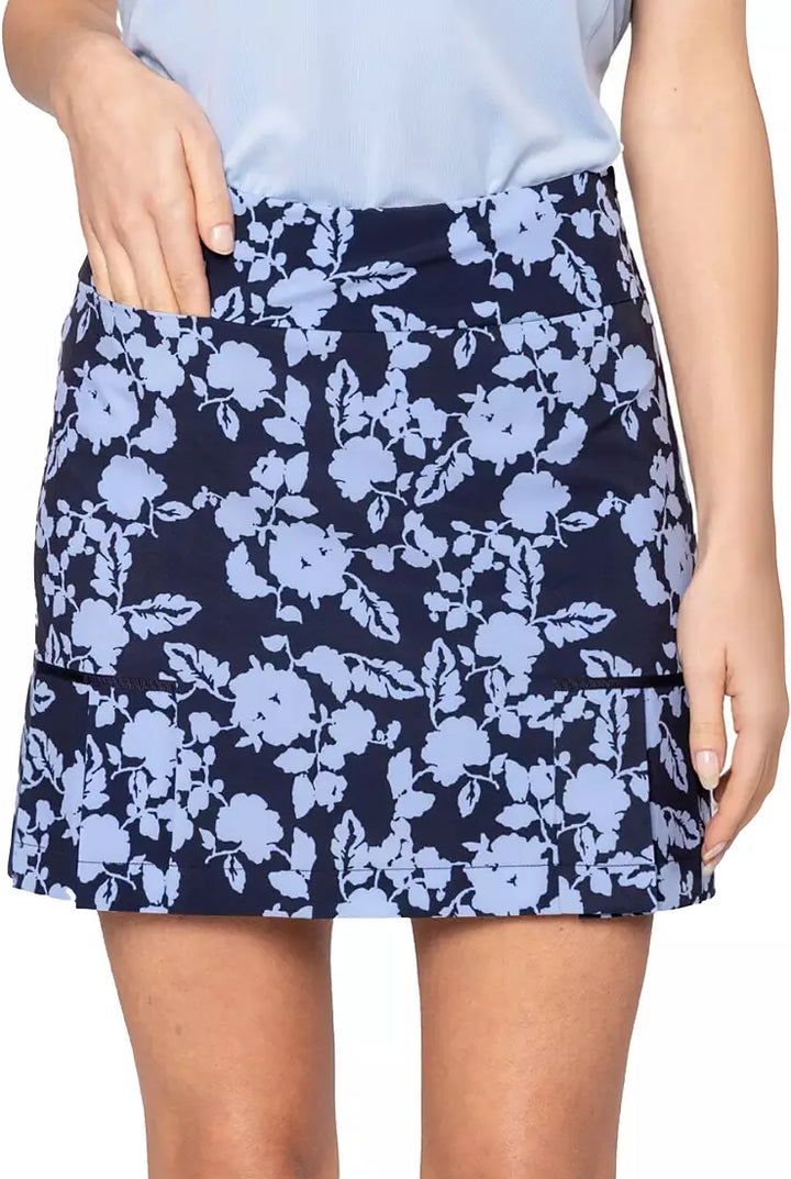 Golftini Womens Island Time Performance Side Pleat Skort (17.5) - Navy/Seersucker