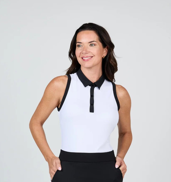 Sofibella Sleeveless Golf Polo - White/Black