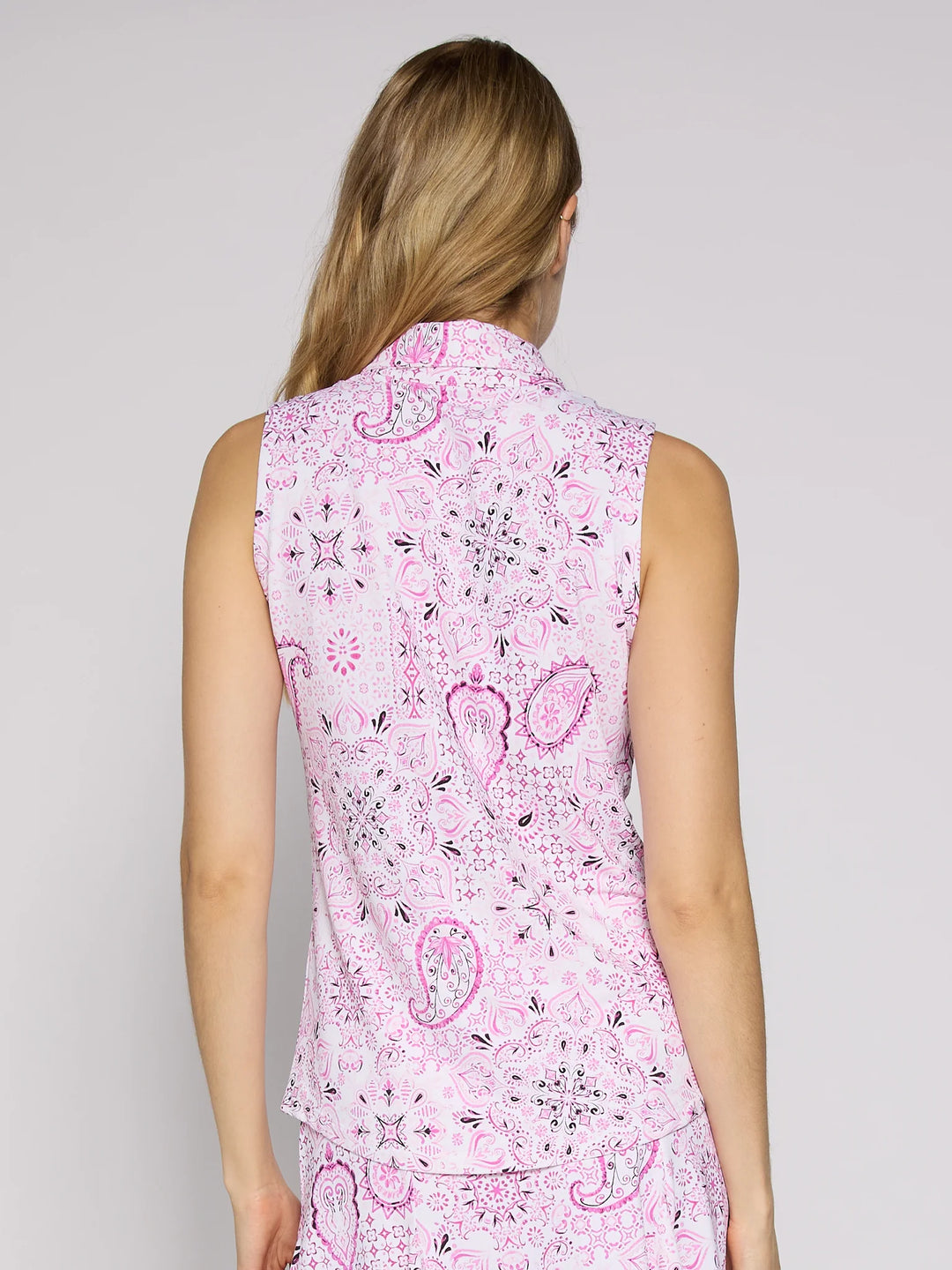 G-Lifestyle Sleeveless Zip Polo - Pink Paisley - Skorzie