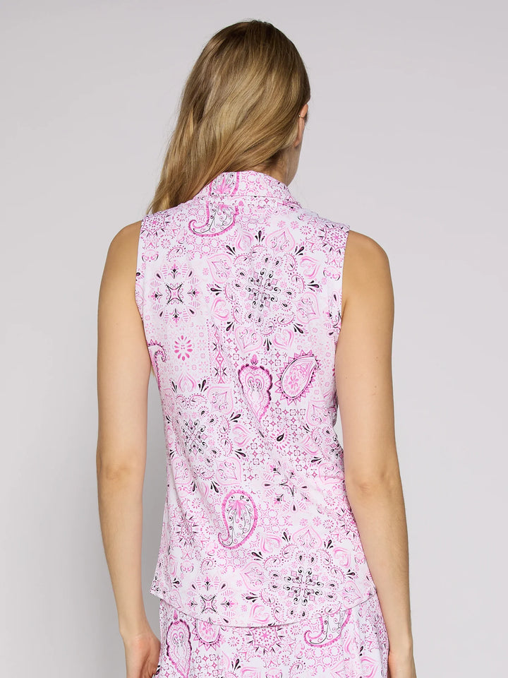 G-Lifestyle Sleeveless Zip Polo - Pink Paisley - Skorzie
