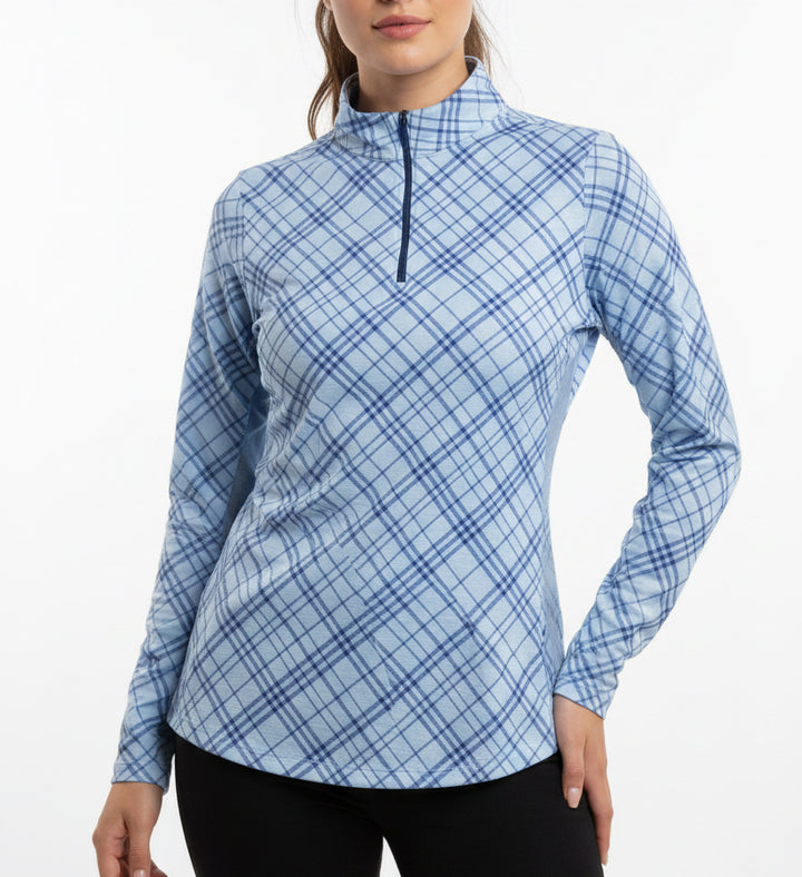 IBKUL Women's Golf L/S Polo Zip Mock Tony Blue/Periwinkle Size XS