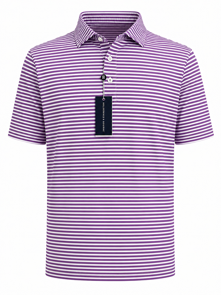 Holderness & Bourne Men's Maxwell Golf Polo (w/logo) - Purple Stripe - XXL - Skorzie