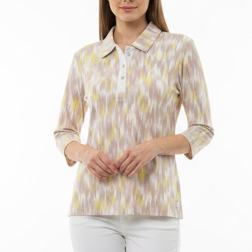 MDC Women's Golf Polo Ikat Print Toffee Size 40