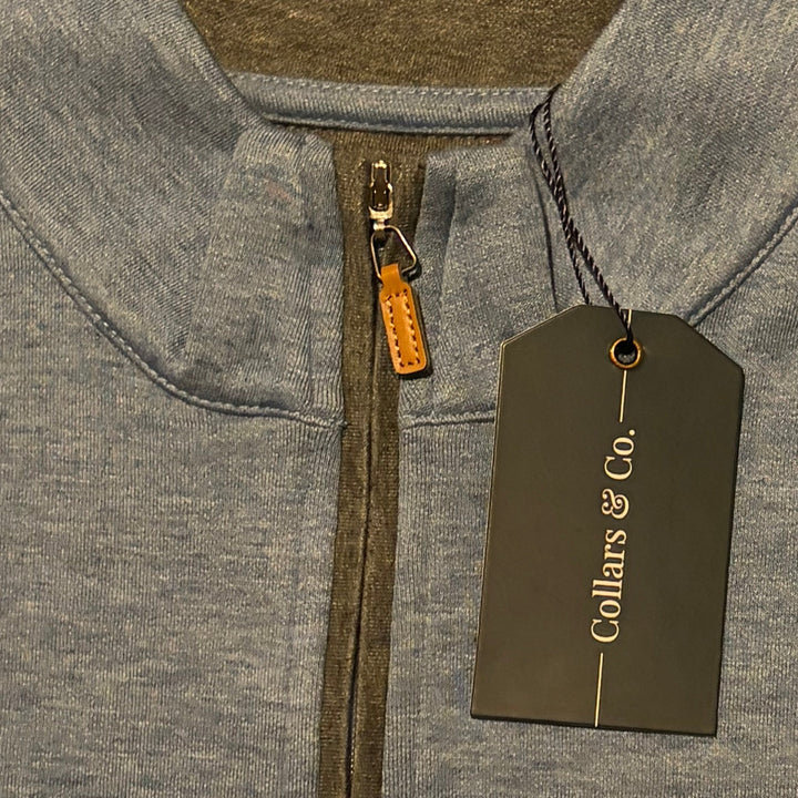 Collars & Co Men's Golf Quarter Zip Heather Cloud Cotton Medium Blue Size S