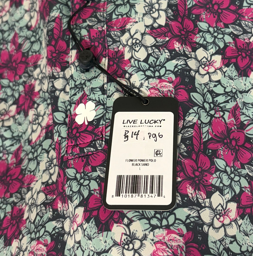 Black Clover Men's Golf Polo Flower Power Black Sand Size L