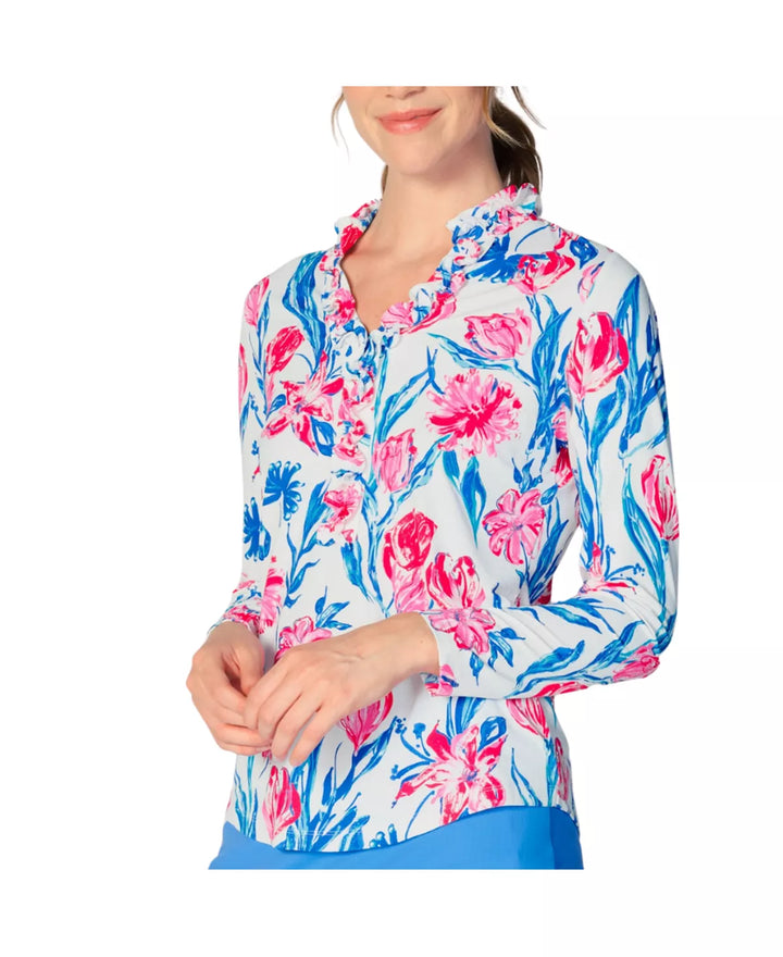 G-Lifestyle Long Sleeve Double Ruffle V-Neck Top - Tulip - Skorzie