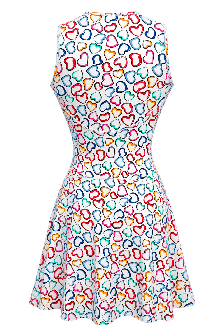 IBKUL Amara Sleeveless Tennis Dress - White Multi Hearts