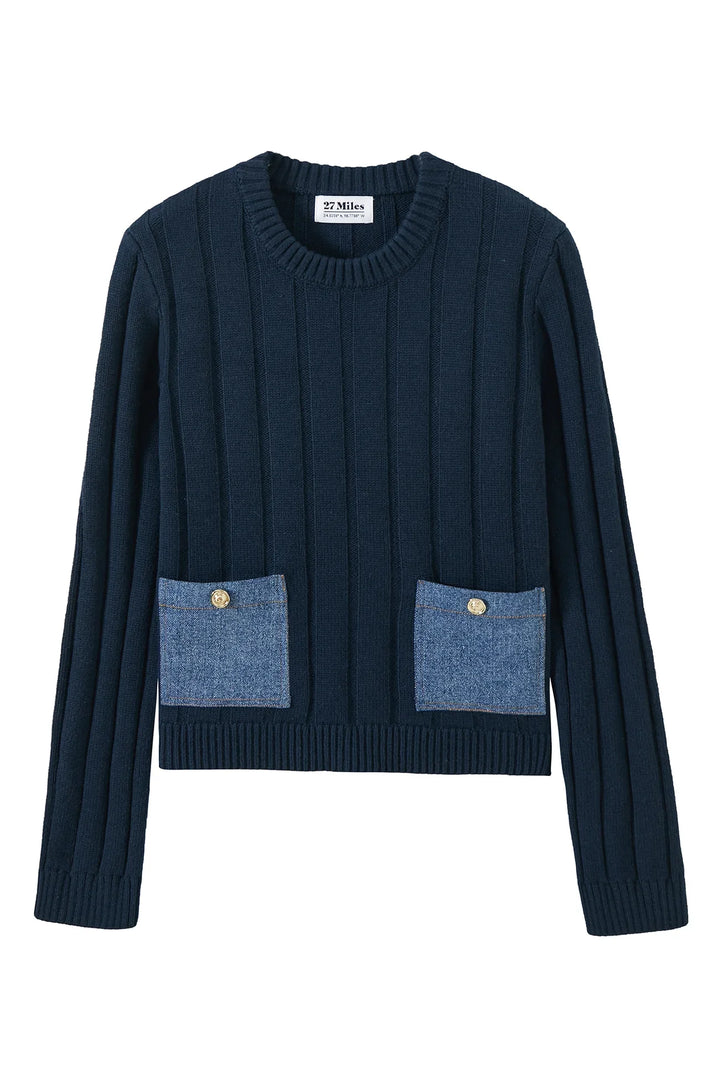 27 Miles Womens Toni Long Sleeve Sweater - Navy - Medium