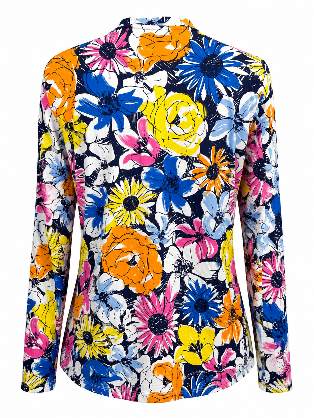 IBKUL Madeline Long Sleeve Crew Neck Top - Orange Multi Flowers