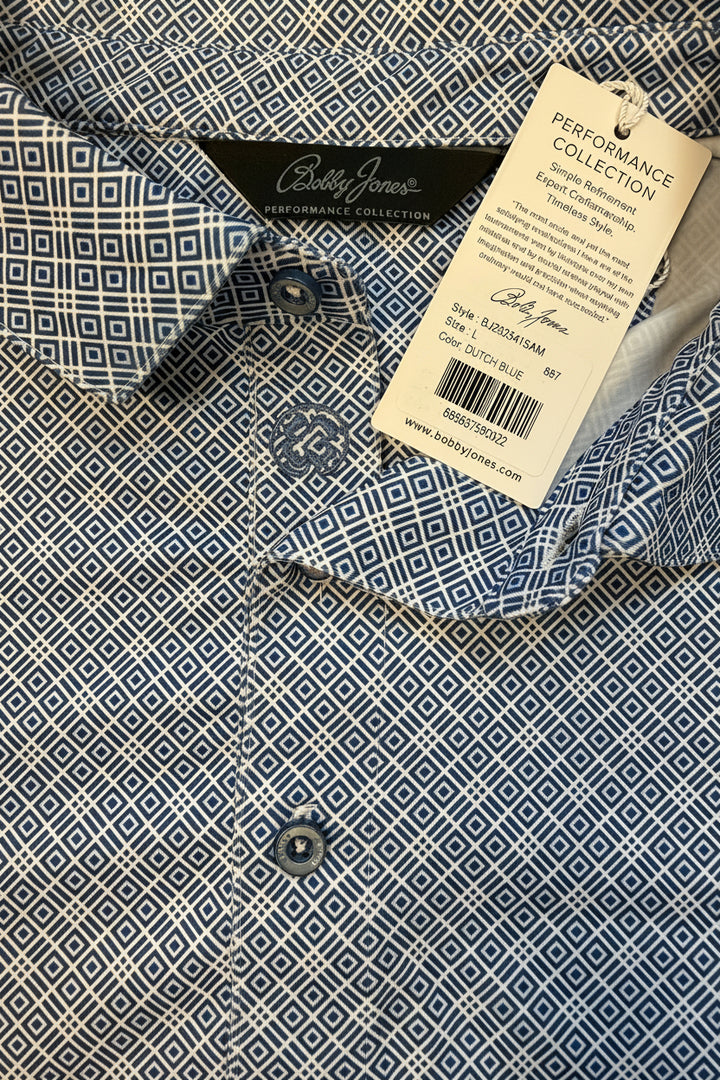 Bobby Jones Performance Medallion Print Jersey Polo - Dutch Blue - Large