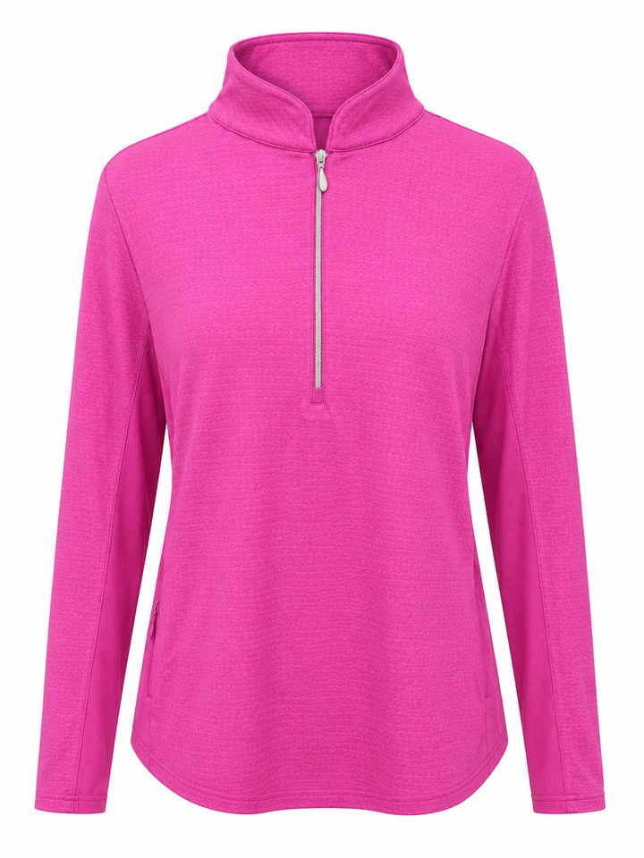 IBKUL Solid Long Sleeve Zip Mock - Pink
