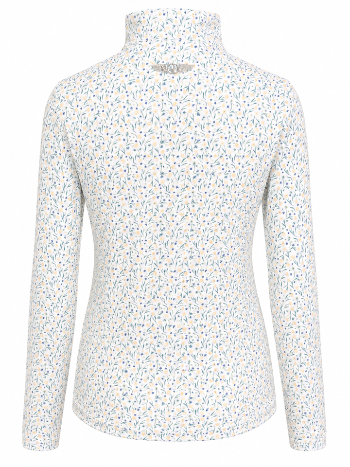 Straight Down Freya Ladies Floral Quarter Zip (w/ logo) - White - Small