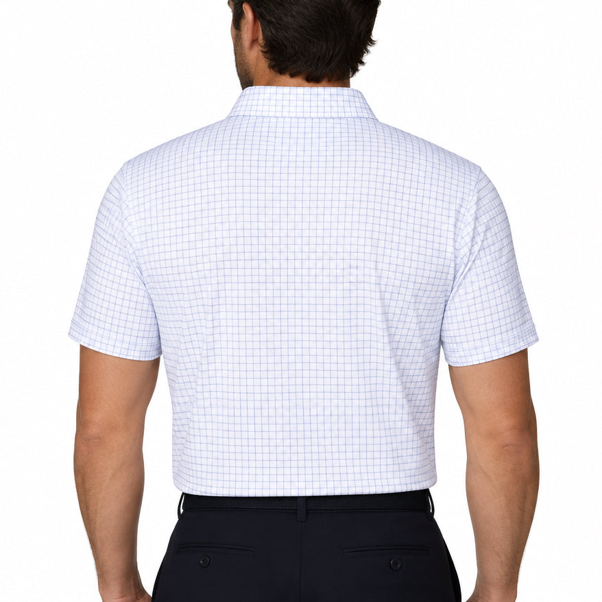 Collars & Co Men's Golf Polo Semi-Spread Collar Thin Blue Check Size L