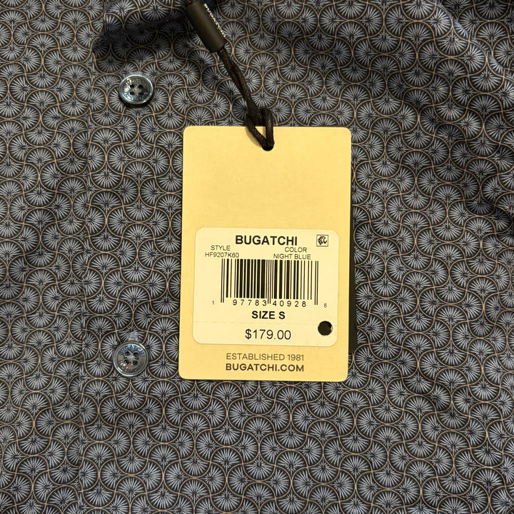 Bugatchi Men's L/S Polo James Geometric OoohCotton® Night Blue Size S