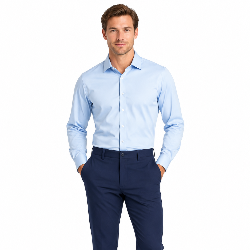 Collars & Co. Men's L/S Polo Performance Fabric Semi-Spread Blue Size L
