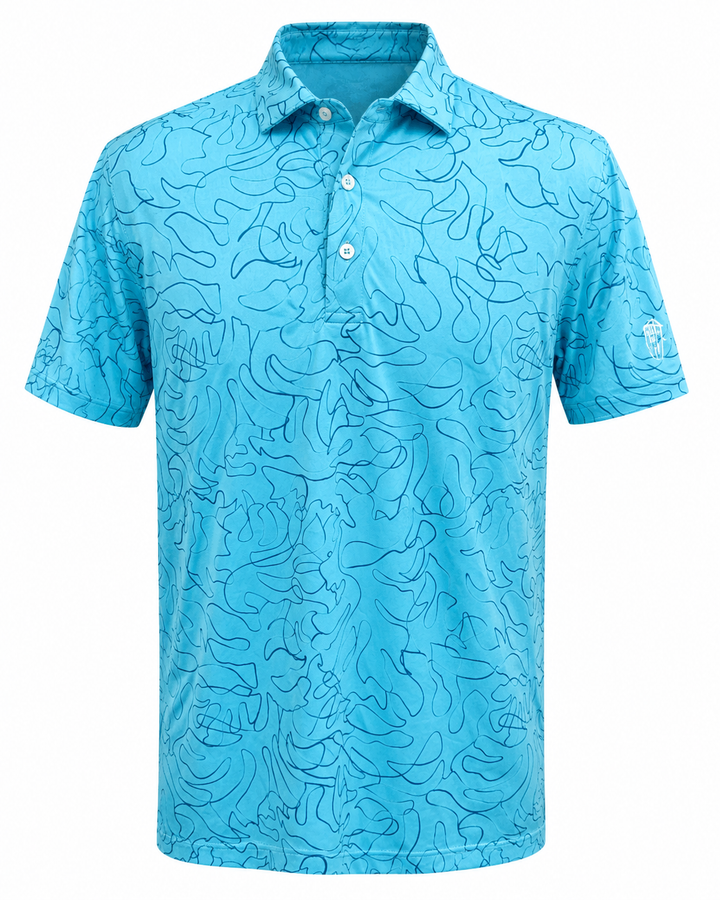 Dunning Golf Doodle Performance Polo (w/ logo) - Ocean/Laguna