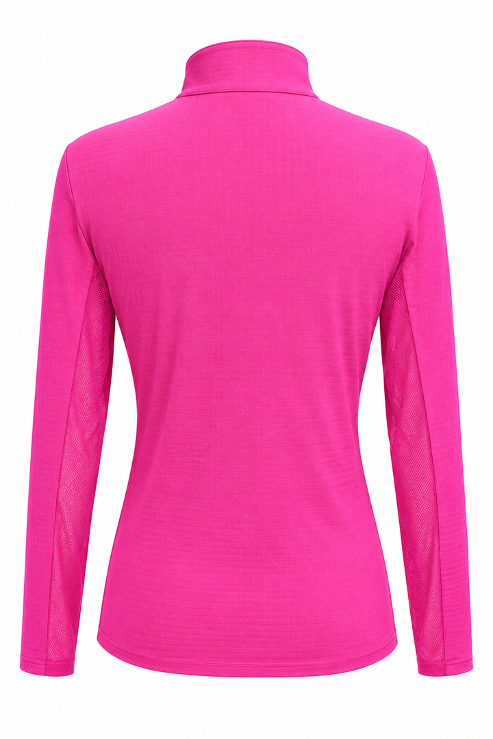 IBKUL Solid Long Sleeve Zip Mock - Hot Pink