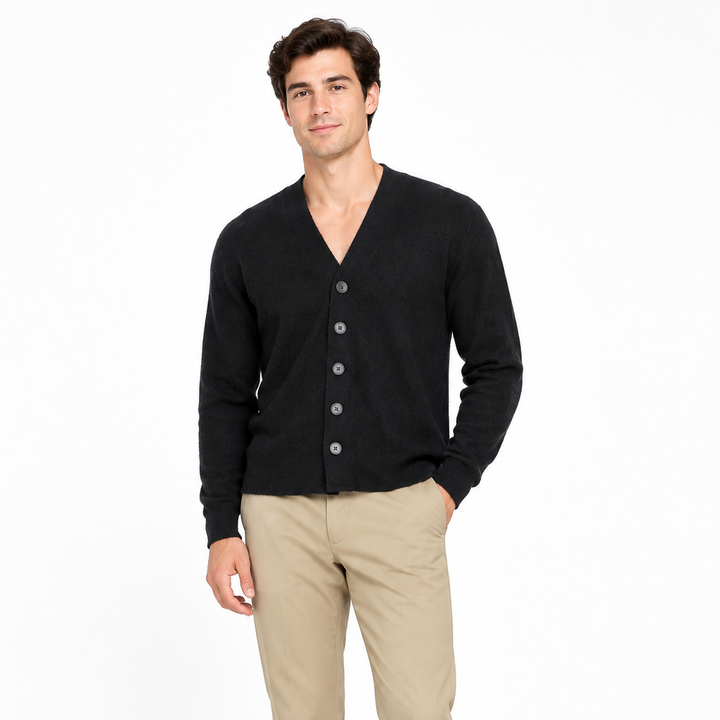 A.Poil Men's Cardigan Cashmere Black Size L