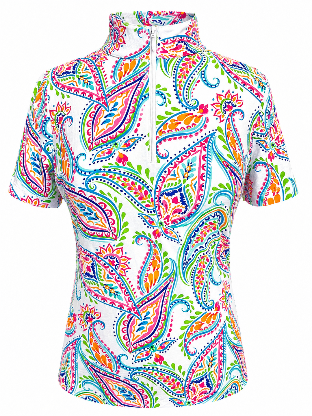 IBKUL Demi Short Sleeve Zip Mock - White Multi