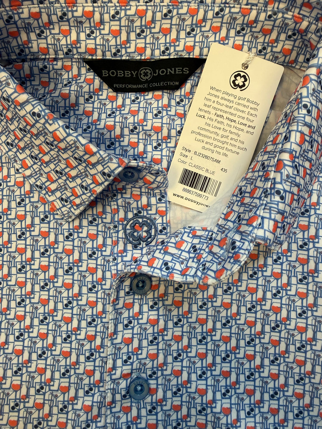 Bobby Jones Happy Hour Print Jersey Polo - Classic Blue - Large