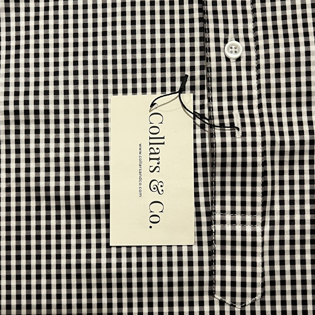 Collars & Co. Men's Polo Performance Fabric Semi-Spread Collar Black Gingham Size S