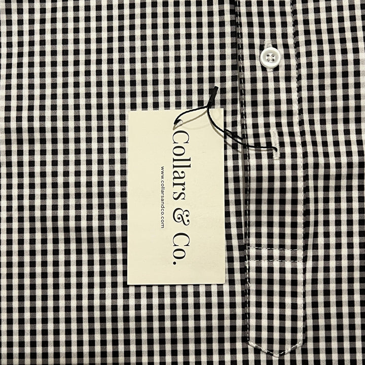 Collars & Co. Men's Polo Performance Fabric Semi-Spread Collar Black Gingham Size S